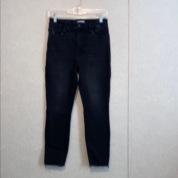 Good American Denim - Good American Black Denim Raw Hem Cropped Skinny Jeans